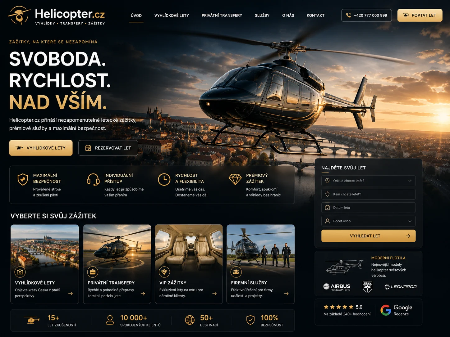 Návrh webu Helicopter.cz pro vyhlídkové lety, privátní transfery a firemní vrtulníkové služby